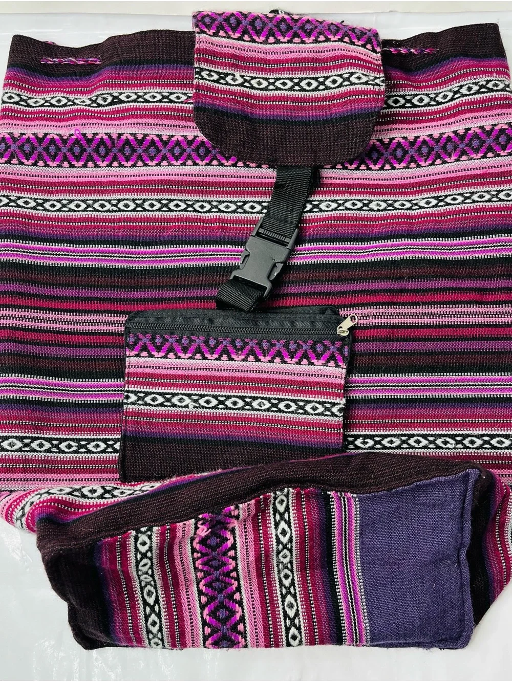 Authentic Mexican style unisex woven serape back sack drawstring